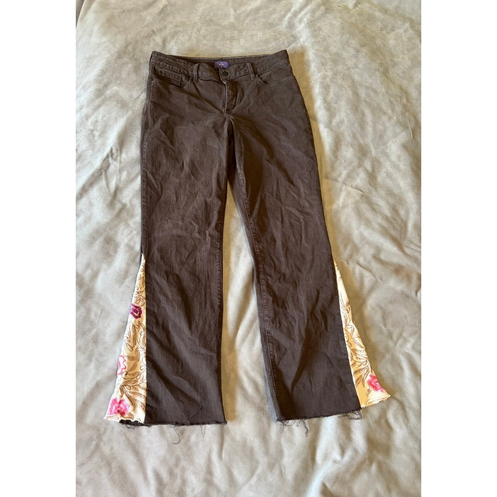 NYDJ Brown Straight Leg Jeans Size 14 Floral Flare Gusset Lift Tuck Technology
